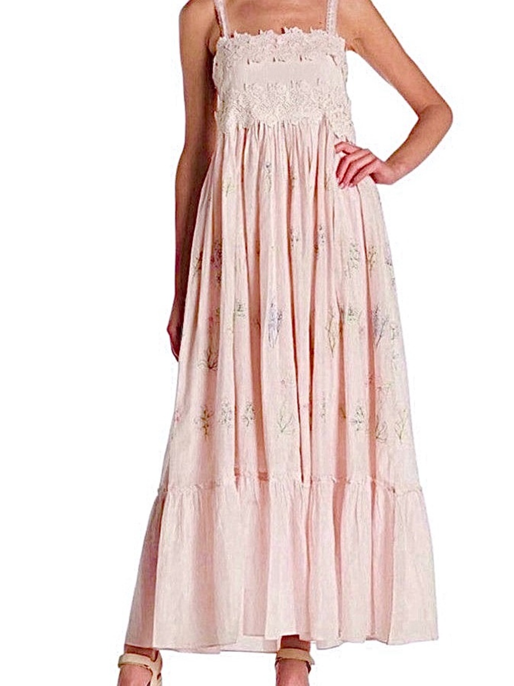 NWT! Caroline Constas Blush Pink Floral Maxi Dress with Lace Bodice - Picture 2 of 10